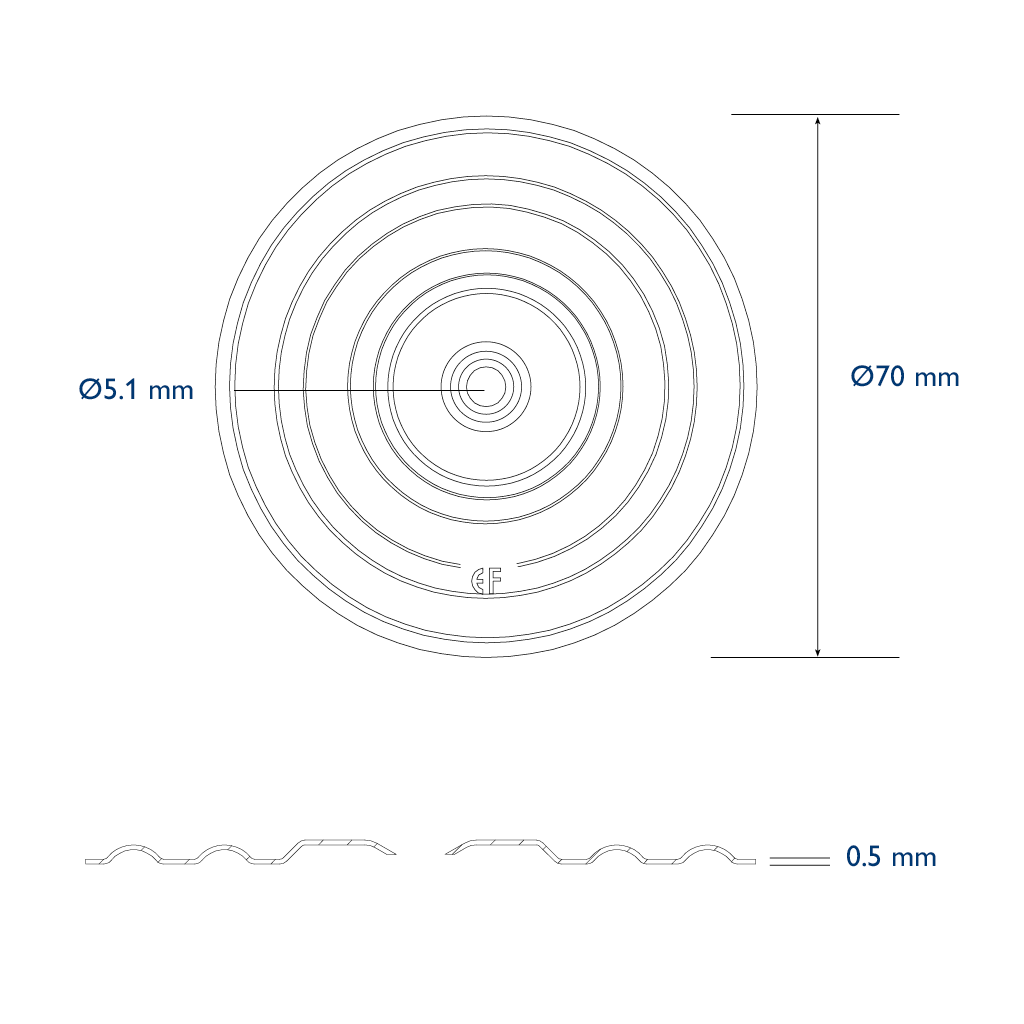 Pressure plate diam. 70mm hole 5,0mm normal recess