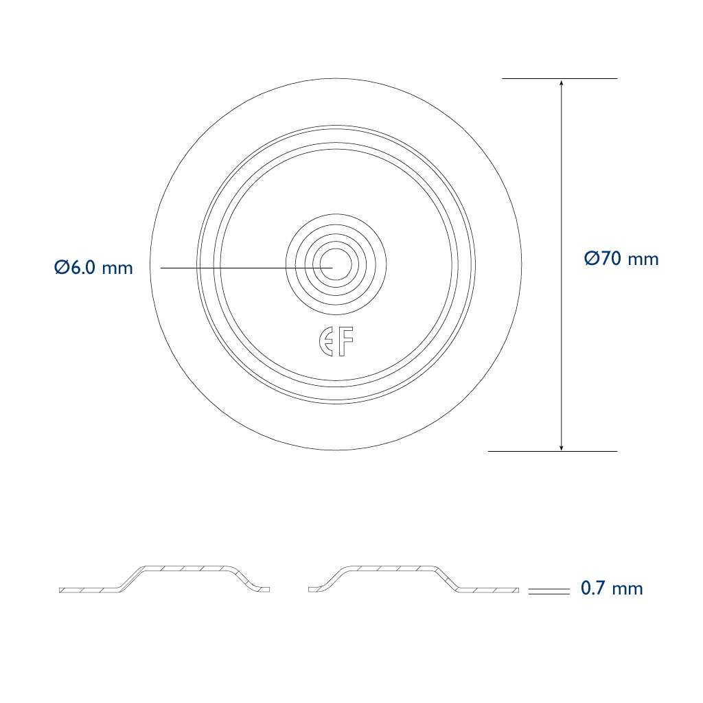 Pressure plate diam. 70mm hole 6,0mm high recess