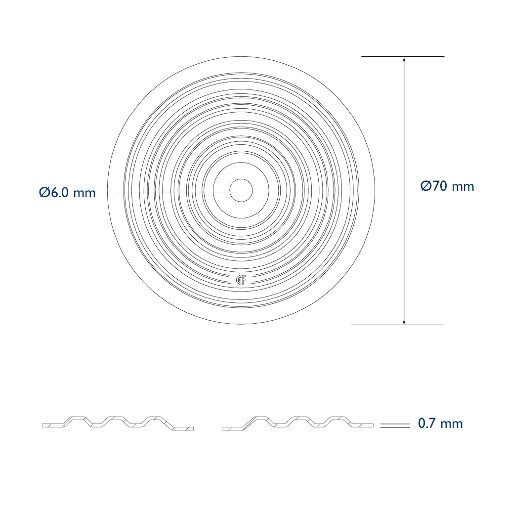 Pressure plate diam. 70mm hole 6,0mm normal recess