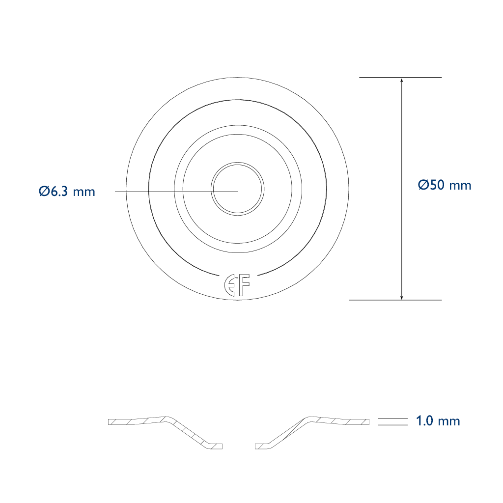 Pressure plate diam. 50mm hole 6,3mm deep recess