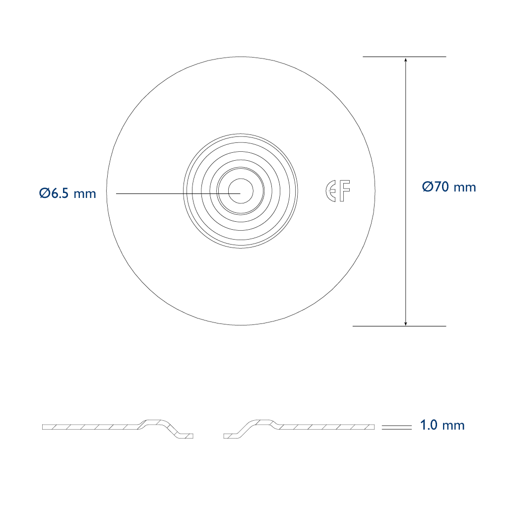 Pressure plate diam. 70mm hole 6,5mm normal recess