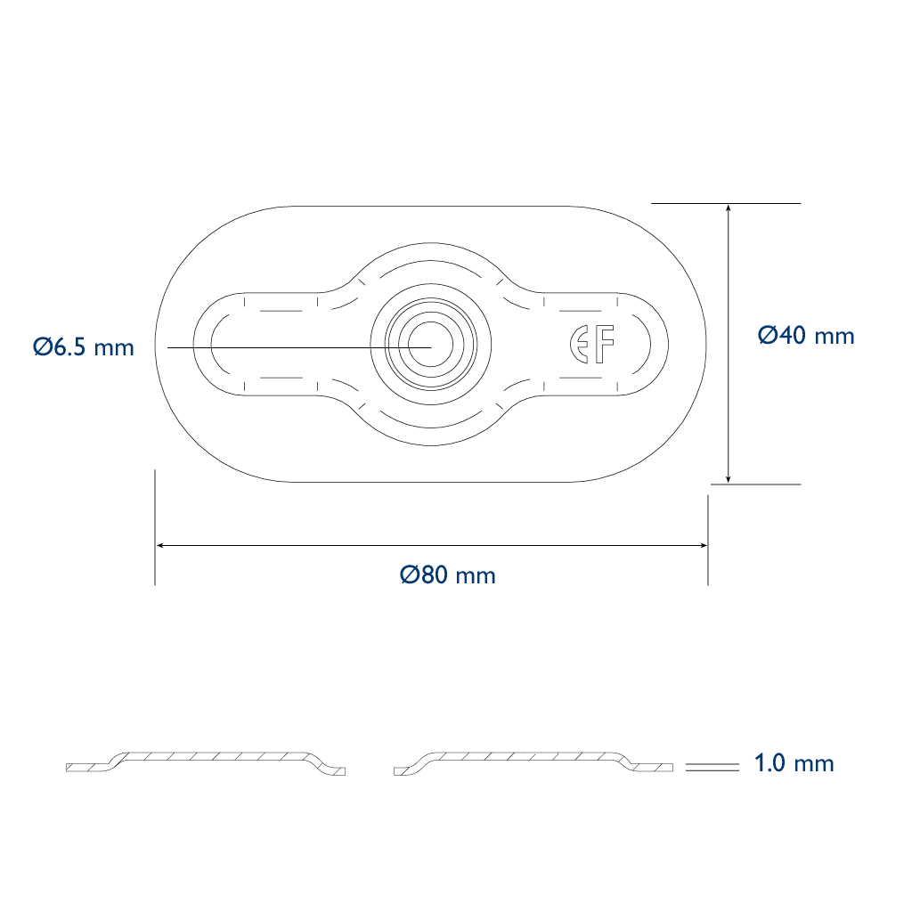 Pressure plate 80x40mm hole 6,5mm normal recess