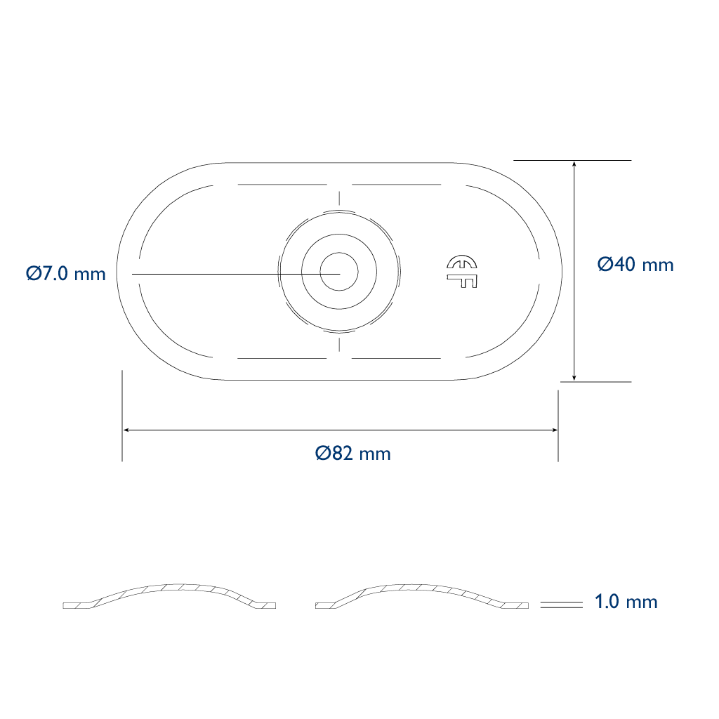 PP 82x40mm hole 7,0mm high recess