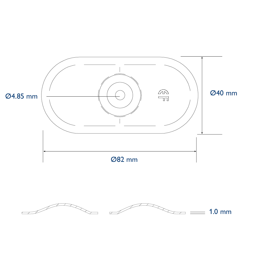 PP 82x40mm hole 4,85mm extra high recess