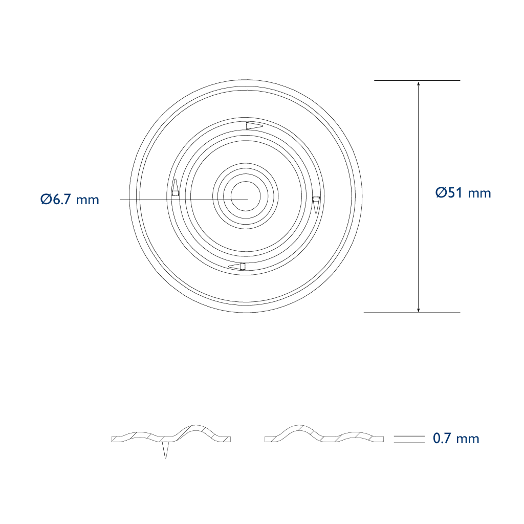 OMG plate barbed, size Ø51mm, hole Ø6,7mm