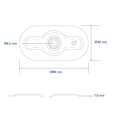 Pressure plate 80x40mm hole 6,5mm normal recess